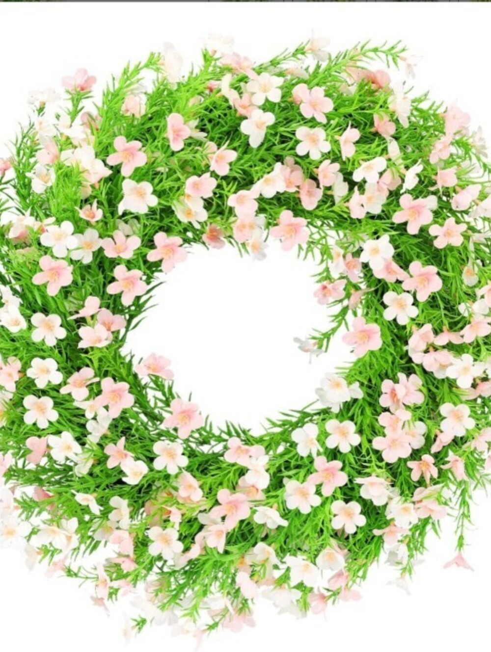 24" Artificial Forsythia Silk Front Door Wreath-White/Pink